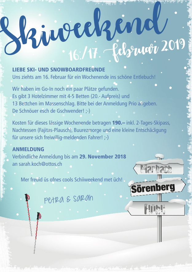 Anmeldung Skiweekend 2019